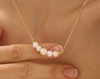 Freshwater Pearl Necklace, Minimalist Pearl Necklace, Gold Pearl Necklace, Dainty Necklace, Necklace for Women, Bridesmaid Mother's Day Gift