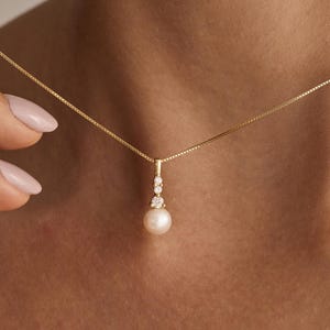925 Sterling Silver Pearl Necklace with Diamond, Dainty Pearl Necklace, Bridesmaid Necklace,Wedding Necklace,Bridal Necklace,Gift for Mom