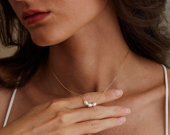 Collier de perles fines, collier de perles d'eau douce, collier minimaliste, collier simple, collier de mariage, cadeau de demoiselles d'honneur pour elle
