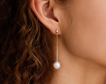 Real Freshwater Pearl Drop Earrings, Minimalist Pearl Dangle Earrings, Simple Pearl Earrings, Wedding Earrings, Bridesmaid Gifts for Her