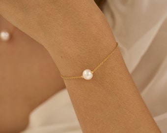 Pulsera de una sola perla, pulsera diaria, pulsera de perlas de agua dulce real, pulsera de dama de honor, pulsera de mujer, regalo de aniversario, regalo de Navidad