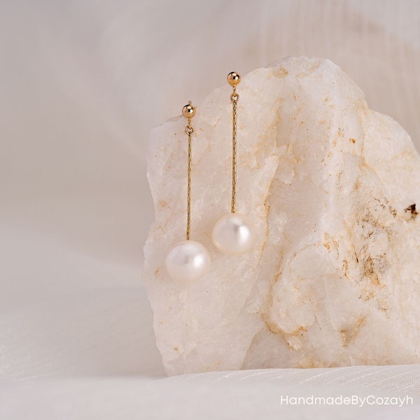 Fresh water Pearl Drop Earring, Minimalist Pearl Dangle Earrings, Natural Simple Bridal Earrings in Gold, Christmas Gift, Bridesmaid Gift