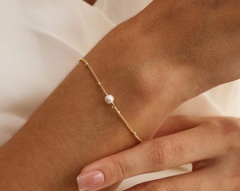 Pulsera minimalista de perlas de agua dulce, pulsera pequeña de perlas auténticas, pulsera de boda, regalo nupcial para la novia, regalo para damas de honor, regalo para ella.