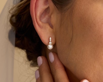 Diamanten pareldruppeloorbellen, eenvoudige zoetwaterpareloorbellen, sierlijke huwelijkssieraden, cadeau bruidsmeisje, bruidsoorbellen, Moederdagcadeau