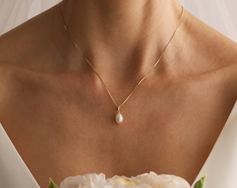 Collar minimalista de perlas de agua dulce, collar de una sola perla, collar de boda, joyería nupcial, regalo de dama de honor para ella, regalo para mamá