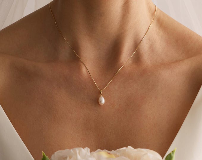 Minimalist Freshwater Pearl Drop Necklace, Single Pearl Necklace, Wedding Necklace, Bridal Jewelry, Bridesmaid Gift for Her, Gift for Mom