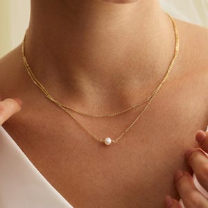 14K Gold Plated Double Layer Pearl Necklace, Freshwater Pearl Necklace, Pearl Choker, Wedding Jewelry, Bridesmaid Gift, Christmas Gift