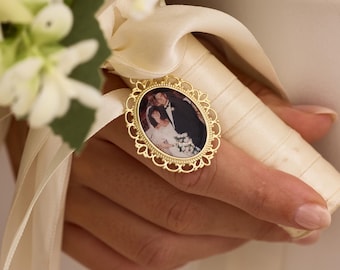 Personalized Photo Bouquet Charm, Flower Brooch Memorial Keepsake, Wedding Bride Jewelry, Bridesmaid Gift, Wedding Gift, Memorial Gift Her