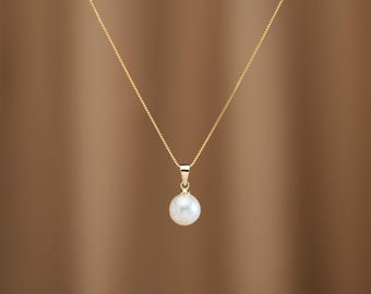 Natural Freshwater Pearl Necklace, Dainty Single Pearl Pendant Necklace, Wedding Necklace, Gift for Mom, Bridesmaid Gift, Christmas Gift