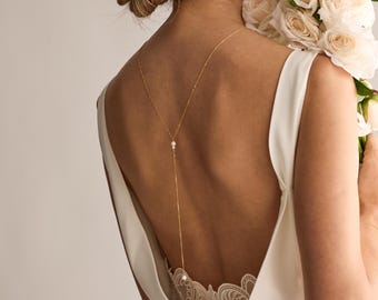 Collana con perle naturali d'acqua dolce, collana minimalista con perle sul retro, collana da sposa, gioielli da matrimonio, regalo di Natale per lei