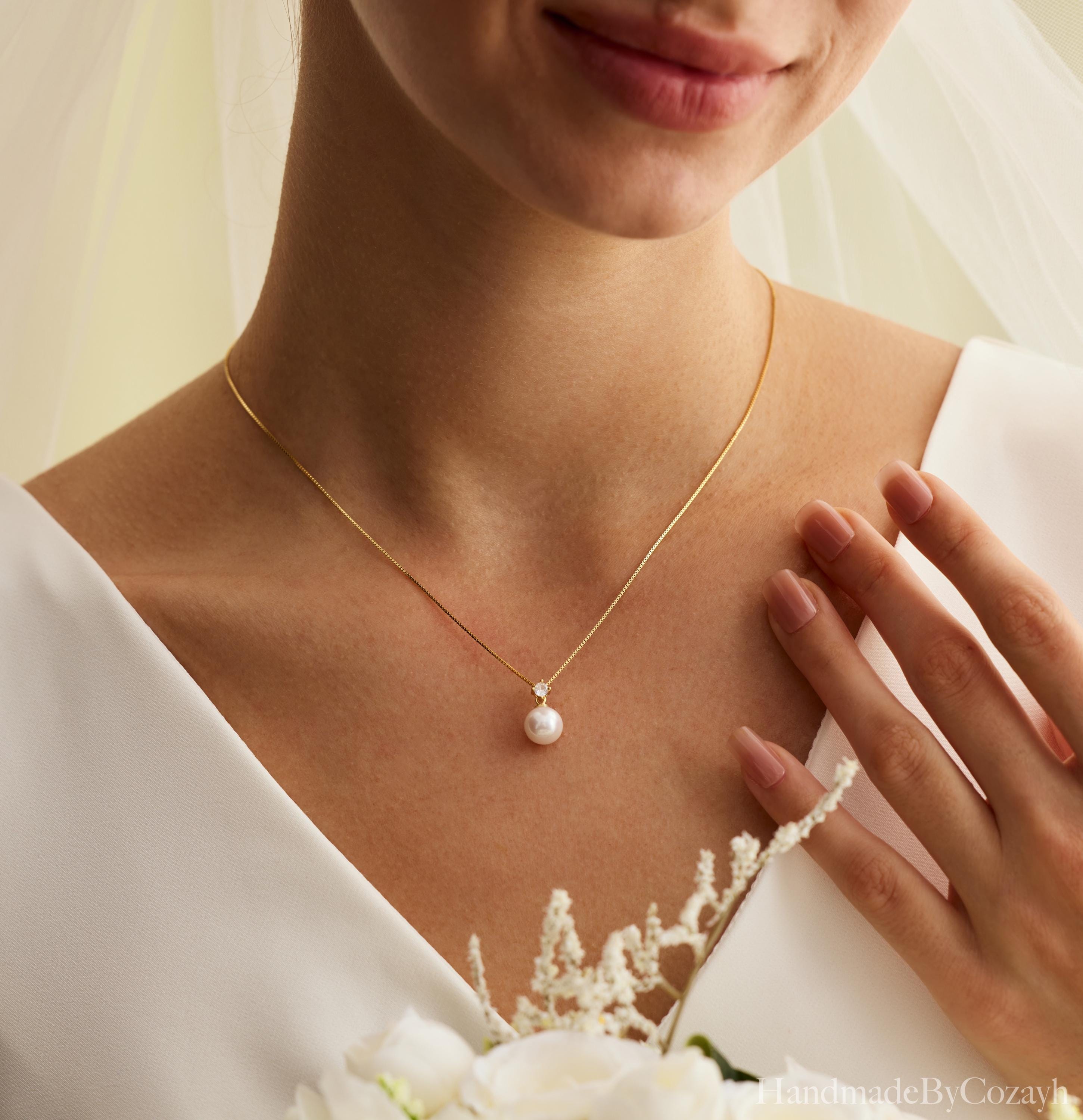 ネックレス・ペンダント handmade pearl necklace Natural Pearl Necklace With CZ Diamond, Simple Pearl Pendant