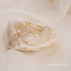 Bracelet de perles minimaliste, véritable bracelet de perles d'eau douce naturelles, bracelet de demoiselle d'honneur, bracelet de mariage, cadeau d'anniversaire, cadeau de Noël image 3