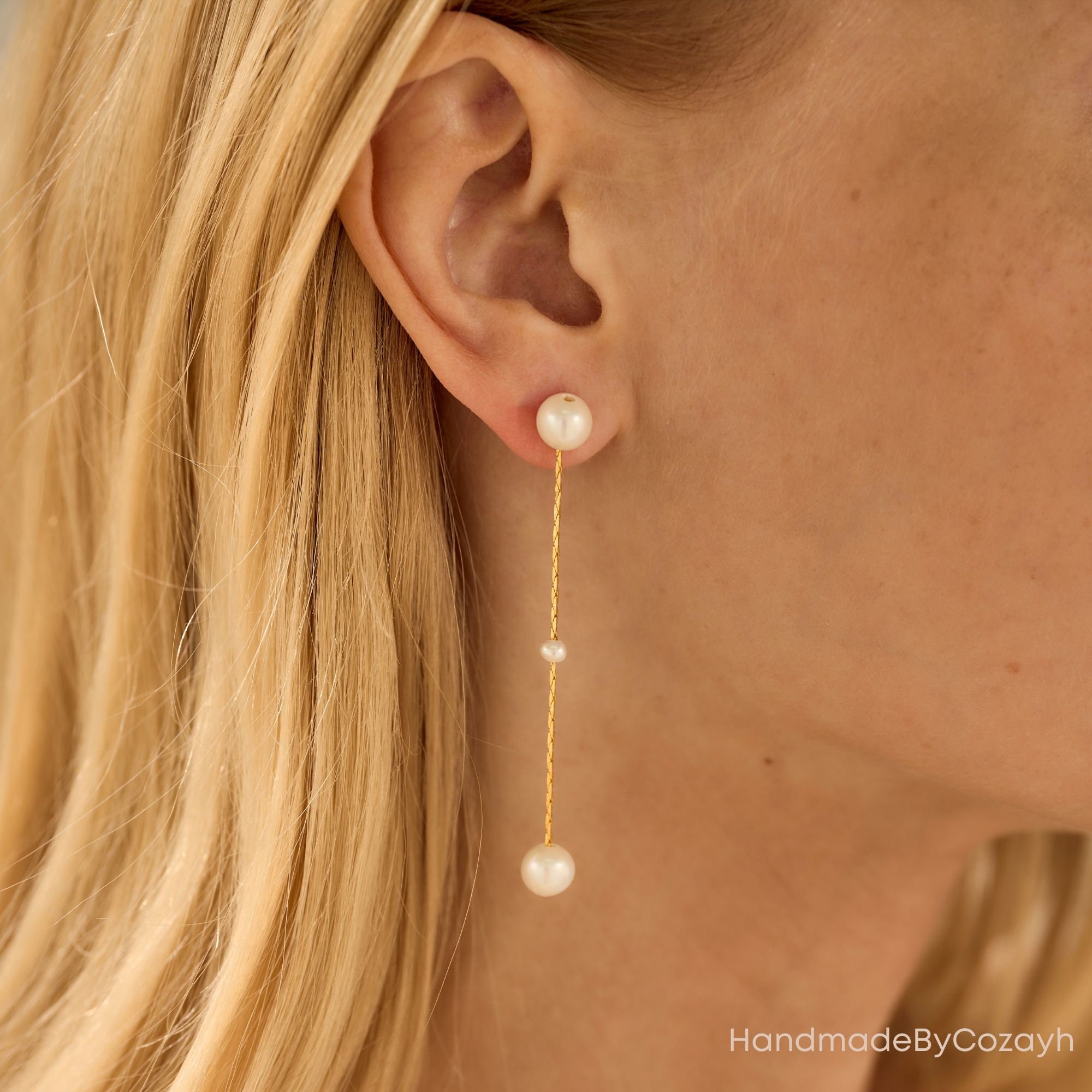 Freshwater Pearl Drop Earrings Wedding Earrings 18K Gold Earrings