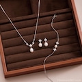 Minimalist Freshwater Pearl Jewelry Set, Leaf Diamond Pearl Necklace, Wedding Jewelry Set, Bridal Earrings, Bridesmaid Gift, Gift for Her