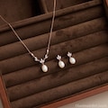 Dainty Freshwater Pearl Jewelry Set, Leaf Diamond Pearl Necklace, Wedding Jewelry Set, Bridal Earrings, Bridesmaid Gift, Mother Gift for Her