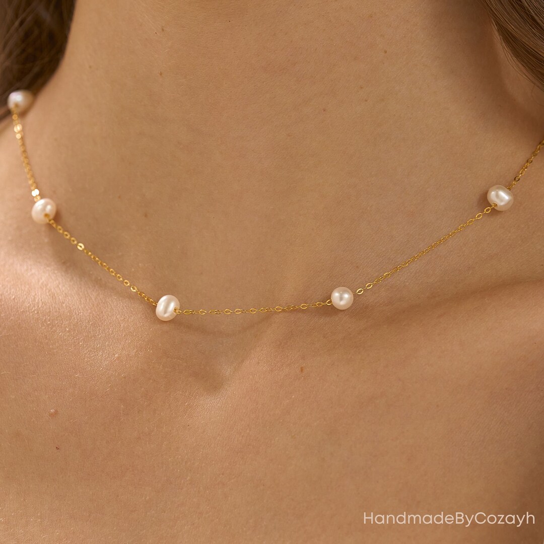 Fresh Water Pearl Choker, Minimalist Multiple Pearls Necklace, Gold