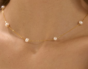 Fresh water Pearl Choker, Minimalist Multiple Pearls Necklace, Gold Pearl Necklace, Bridesmaid Jewelry, Bridesmaid Gifts, Christmas gift