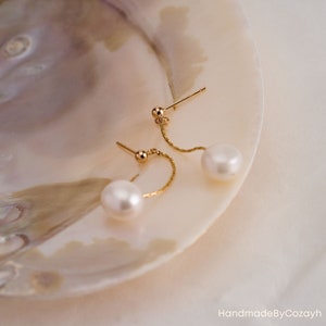 Fresh water Pearl Drop Earring, Minimalist Pearl Dangle Earrings, Natural Simple Bridal Earrings in Gold, Wedding Earrings, Bridesmaid Gift image 4