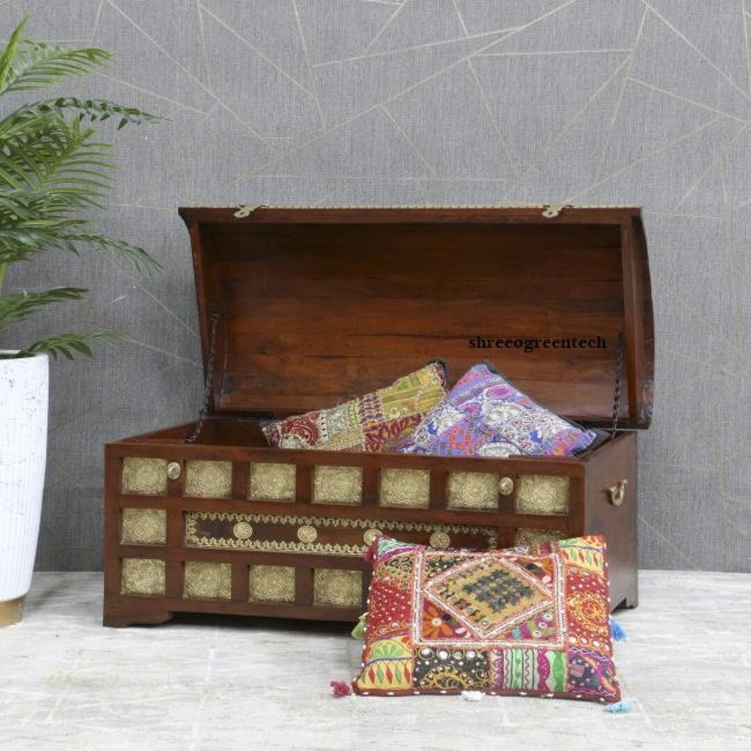 Wooden Trunk Box Handicraft Storage Box Livingroom Dowry Etsy