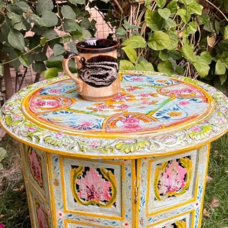 Wooden Hand Carved Hand Painted Coffee Table Beautiful Etsy
