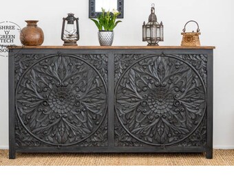 Wooden Beautiful Carved Sideboard, Handicraft Storage Unit For Shoe/Cloths, Nightstand Table/Side Table/Lamp-Table, Living Room Furniture