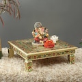 Wooden Brass Metal Painting Meenakari Stool | Multi colour | L 45.7, W 45.7, H 12.7cm