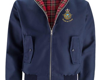 Chaqueta Harrington vintage de la Royal Air Force con escudo de la RAF bordado.