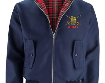 Selection of British Army vintage Harrington Jacket with embroidered Regimental Cap Badge.