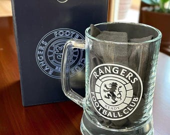 The Glasgow Rangers Supporters Glass Tankard with add a Personal name.