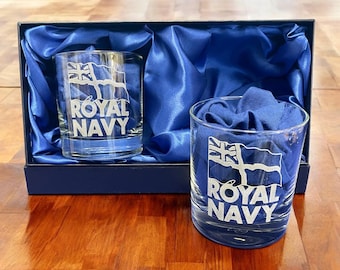 The Royal Navy, White Ensign service logo engraved Personalised Whisky Glasses