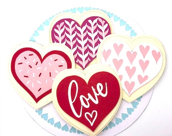 Iced Heart Cookies 3D Layered Paper Art Craft 7 "Valentinstag