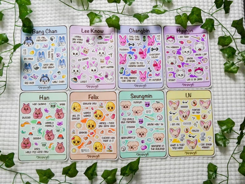 SKZOO inspired vinyl stickersheets - member specific - waterproof - Stray Kids OT8