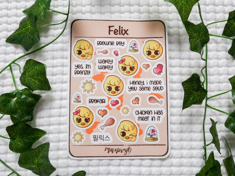 May include: A sticker sheet featuring various cartoon images and text. The stickers include a yellow chick with a pink bow, hearts, food, and phrases like "Brownie Boy" and "Honey, I made you some soup."