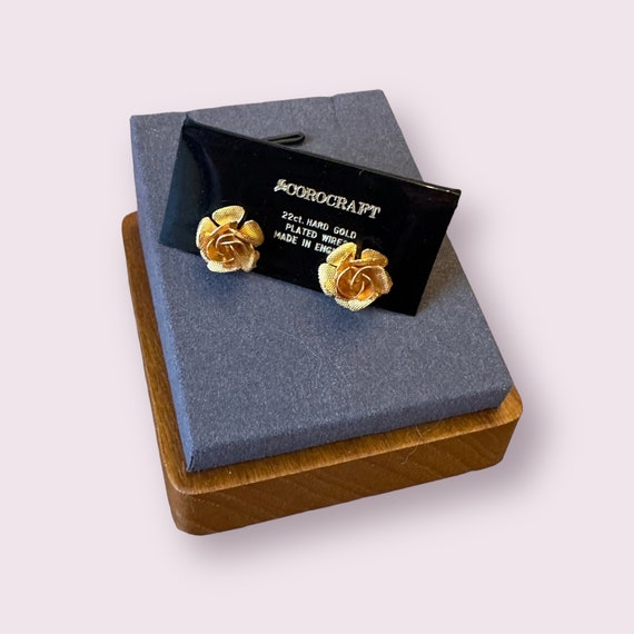 Vintage Corocraft Earrings Pierced Ears 22ct Gold… - image 2