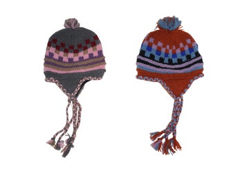 Unisex Sherpa Wool Hand Knit Earflap Warm Fleece Tassel Unique Design