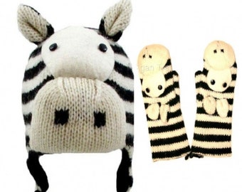 Unisex Hat And Gloves Set Beanie Knitted Gloves Warm Winter Wool Thermal Cap