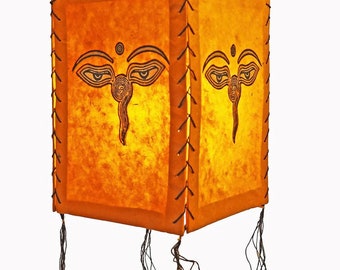 Lampshades, Handmade Lokta Paper Lampshade, Symbols of Buddhism - 4-fold Hanging Lampshade.
