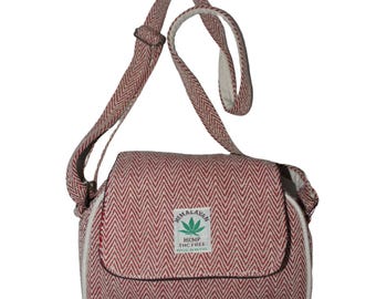 Stylish Fair Trade Boho Herringbone Hemp Side Bag - Red
