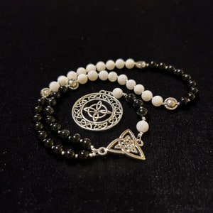 Pagan Prayer Beads -- Celtic Rosary -- With Beautiful Onyx and Shell Beads