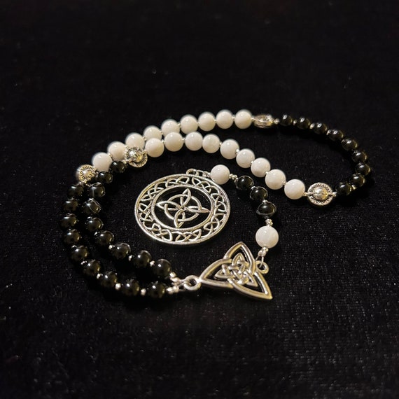 Pagan Prayer Beads -- Celtic Rosary -- With Beautiful Onyx and Shell Beads