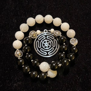 Pagan Prayer Beads -- Hecate's Wheel with Beautiful Onyx and Shell Beads