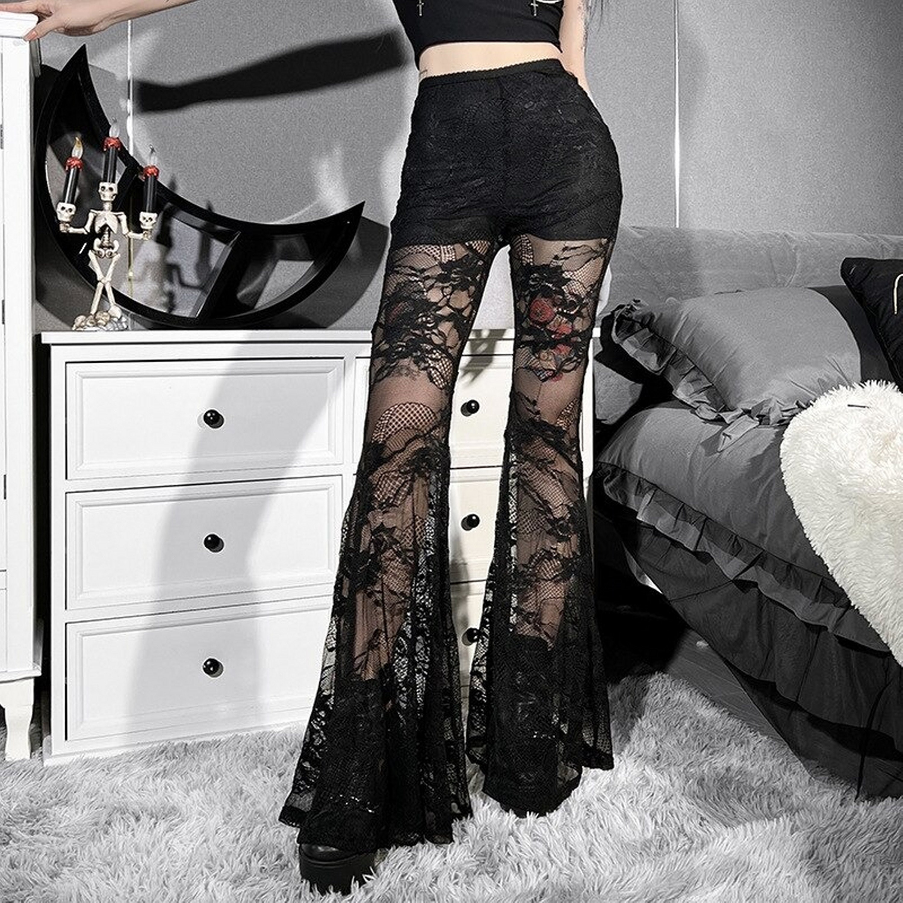 Dark Academia Women's High Waisted Lace Decorated Flare - Etsy