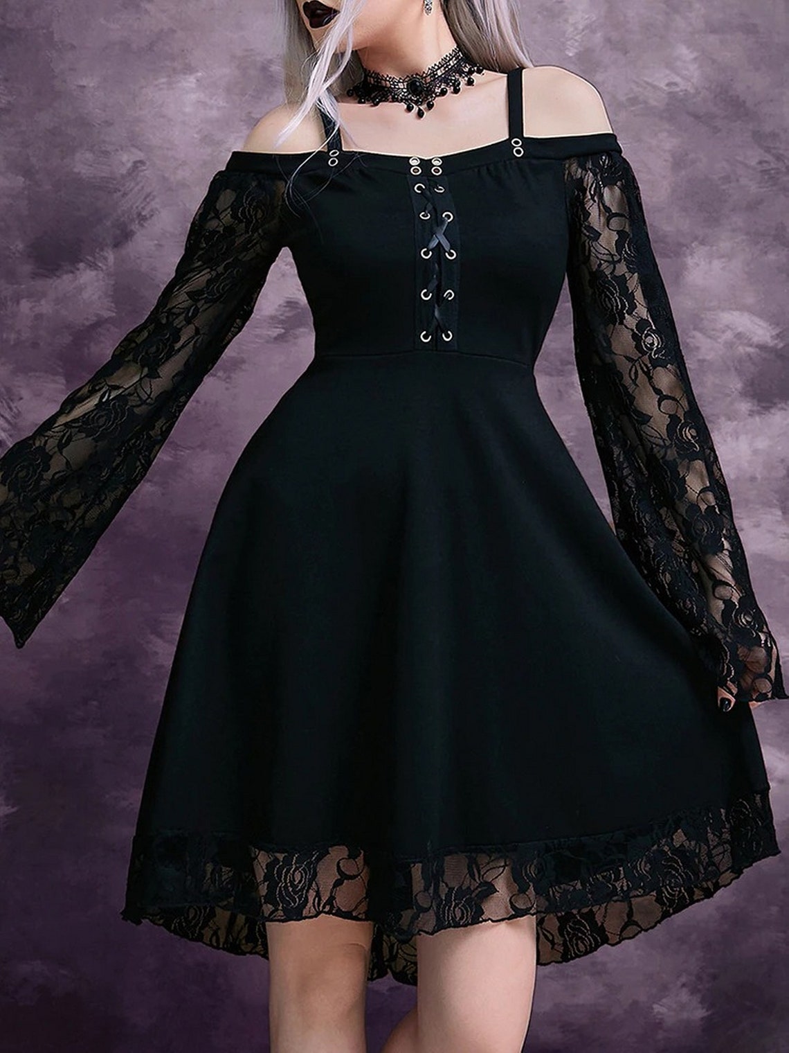 Cold Shoulder Gothic Dress Goth Plus Size Halloween Long Etsy