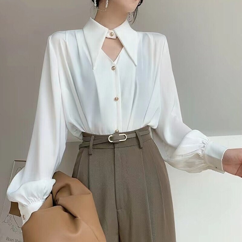 Vintage Blouse Women Blouse Hollow Buttons Office Shirt Women - Etsy