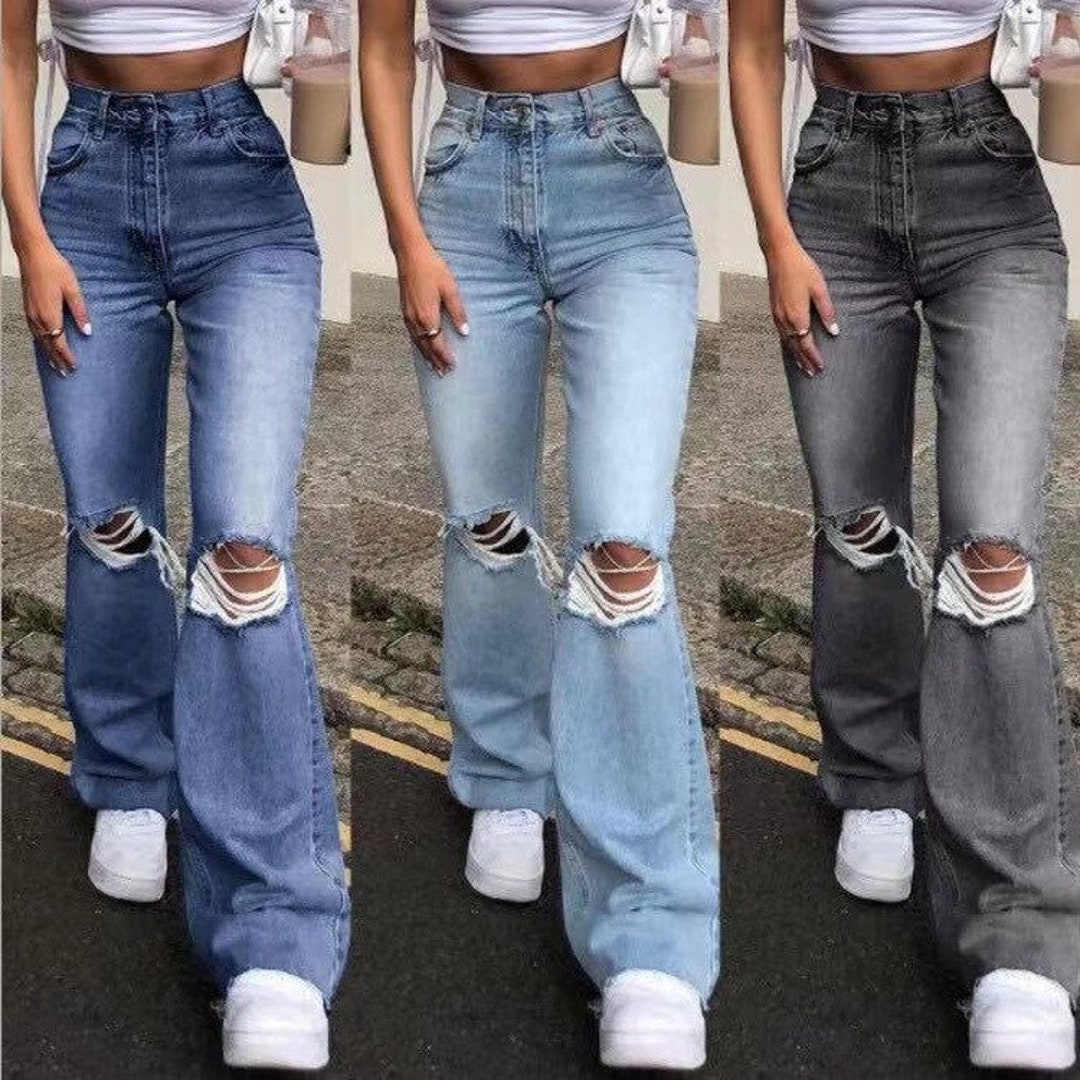 Ripped Jeans for Women Straight Pants Streetwear Casual Baggy - Etsy