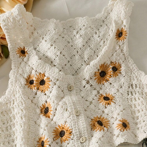 Sunflower Embroidered Cardigan Sunflower Crop Top Cute Knitted Etsy