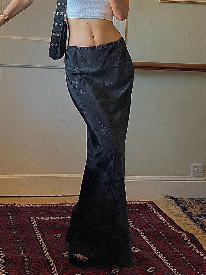 Y2K Brown Floral Mesh Midi Skirt Vintage A Line Midi Skirts Etsy