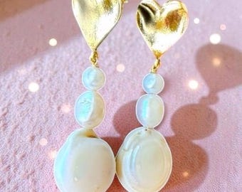 Natural Pearls Heart Charm Dangle and Drop Earrings |Wedding Jewelry