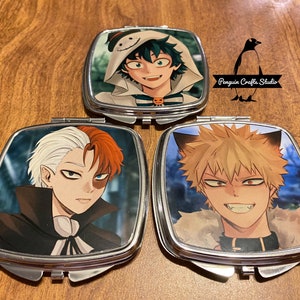 Heroes Double Sided Square Shaped Compact Mirror /Stainless Steel, Glass, Makeup, Travel, Cosmetic, Pocket, Anime, Artwork, Manga/