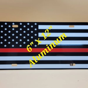 License Plate - Aluminum - Red Line - American Flag